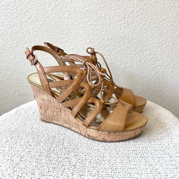 Guess Gelsiee Gladiator Strappy Cork Wedge Heel - Picture 1 of 13